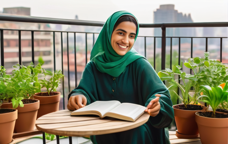 도시농업관리사 시험 준비 꿀팁 - **Prompt 1: Urban Agriculture Study and Personal Application**
    A young Arab woman, in her late 2...