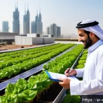 Home 20 도시농업관리사와 도시농업전문가 비교 - A detailed urban rooftop garden scene in a Middle Eastern city, showcasing a diverse team of profess...