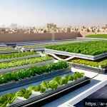 Home 19 도시농업관리사와 스마트 농업 기술 - A vibrant urban rooftop garden in a Middle Eastern city, showing layered vertical farming structures...