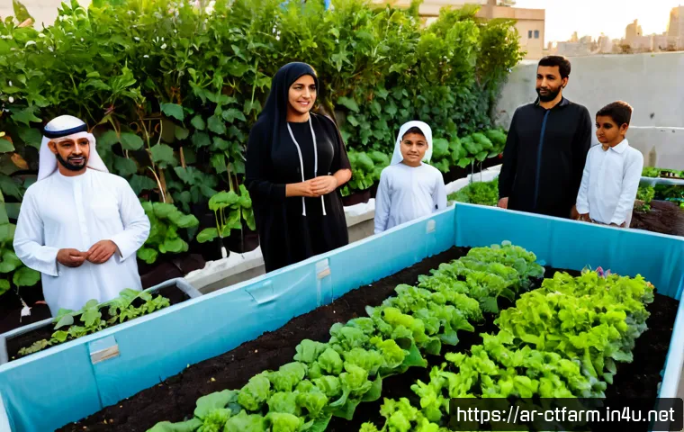 도시농업관리사와 환경 교육 프로그램 - Photorealistic urban agriculture educator in modest contemporary clothing guiding a small group of A...